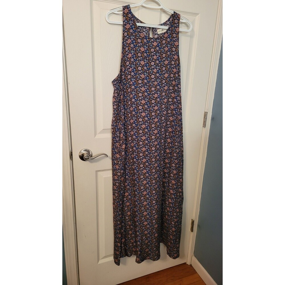 Natural Life Boho Floral High-Neck Sleeveless Maxi Dress Pockets L/XL